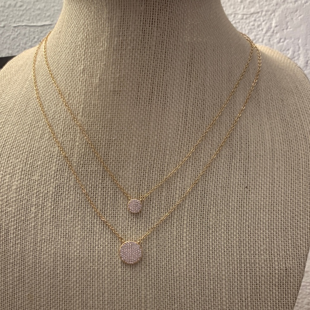 Park Lane Gold Double-Layer Pavé Disc Necklace